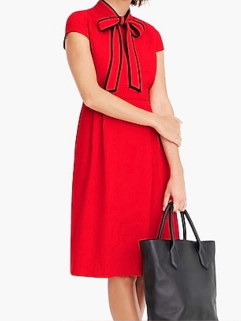 NWT J. Crew Red & Navy 365 Crepe Tie-neck Dress